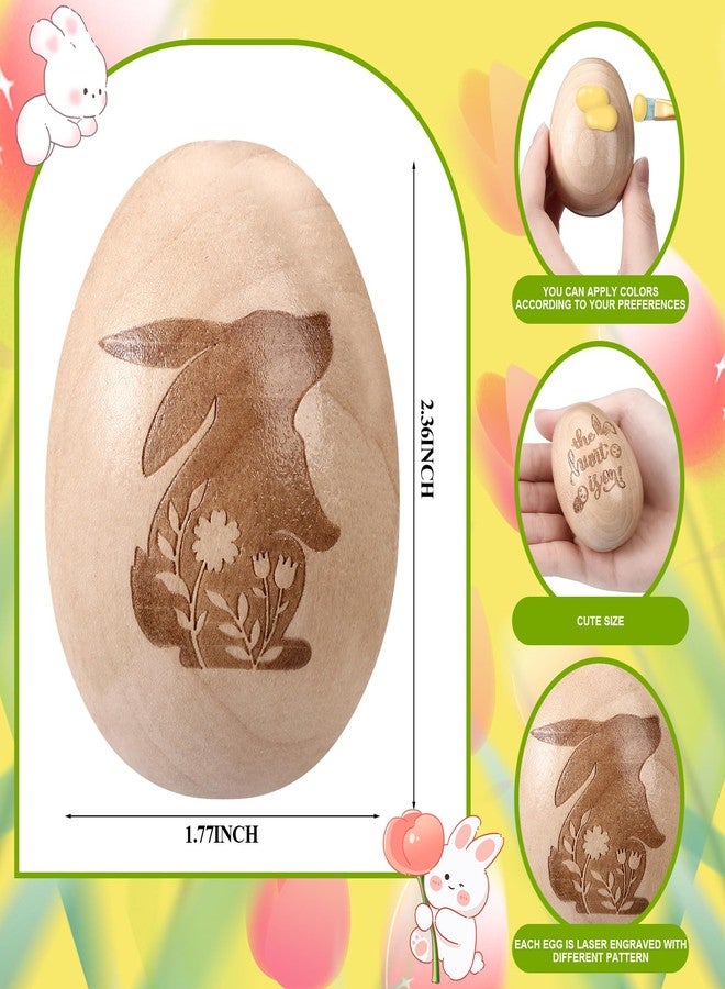 Yookeer 10 Pcs Wooden Easter Egg 2.4" Tall Wood Laser Engraved Fake Eggs for Easter Crafts, Basket Stuffers Fillers Party Supplies - Image 2